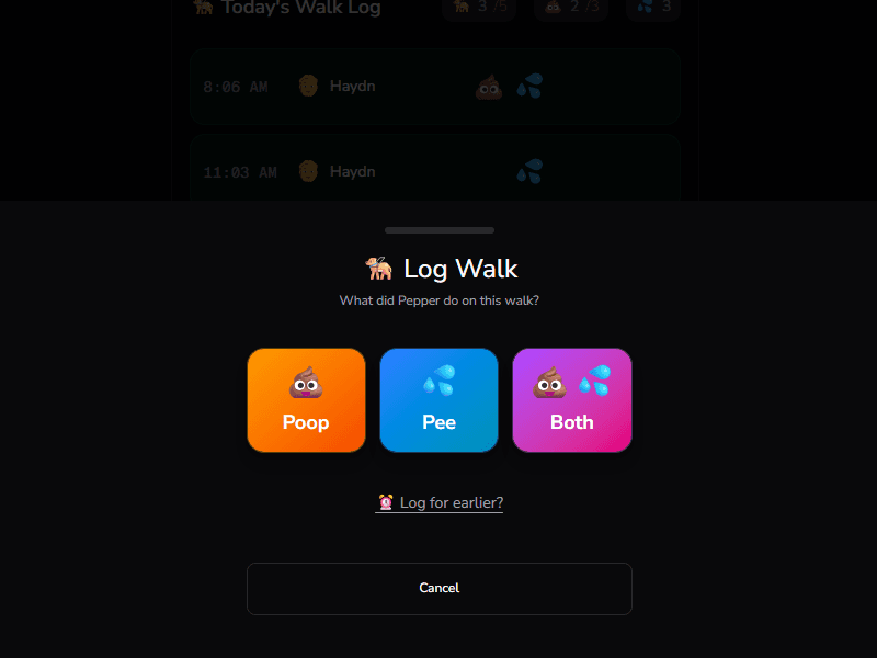 Pepper's Portal - Quick Walk Logging