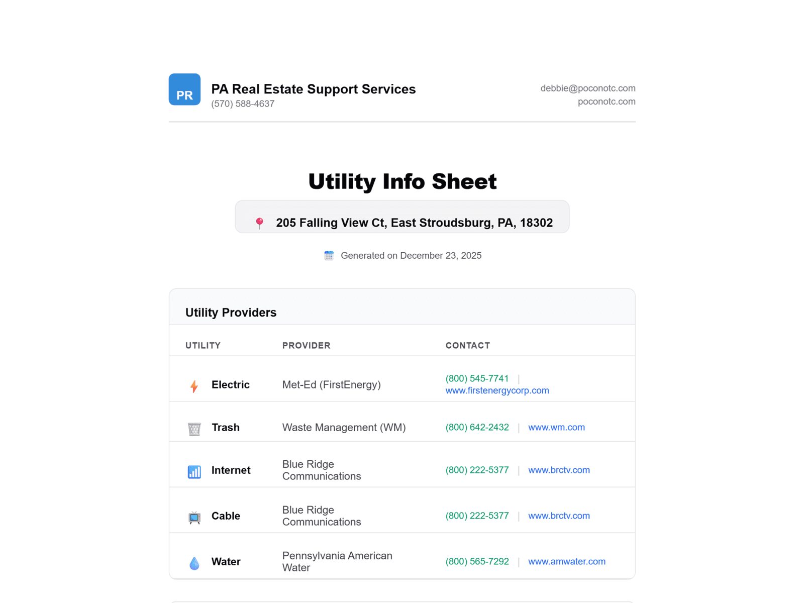 UtilitySheet - PDF Output & Branding