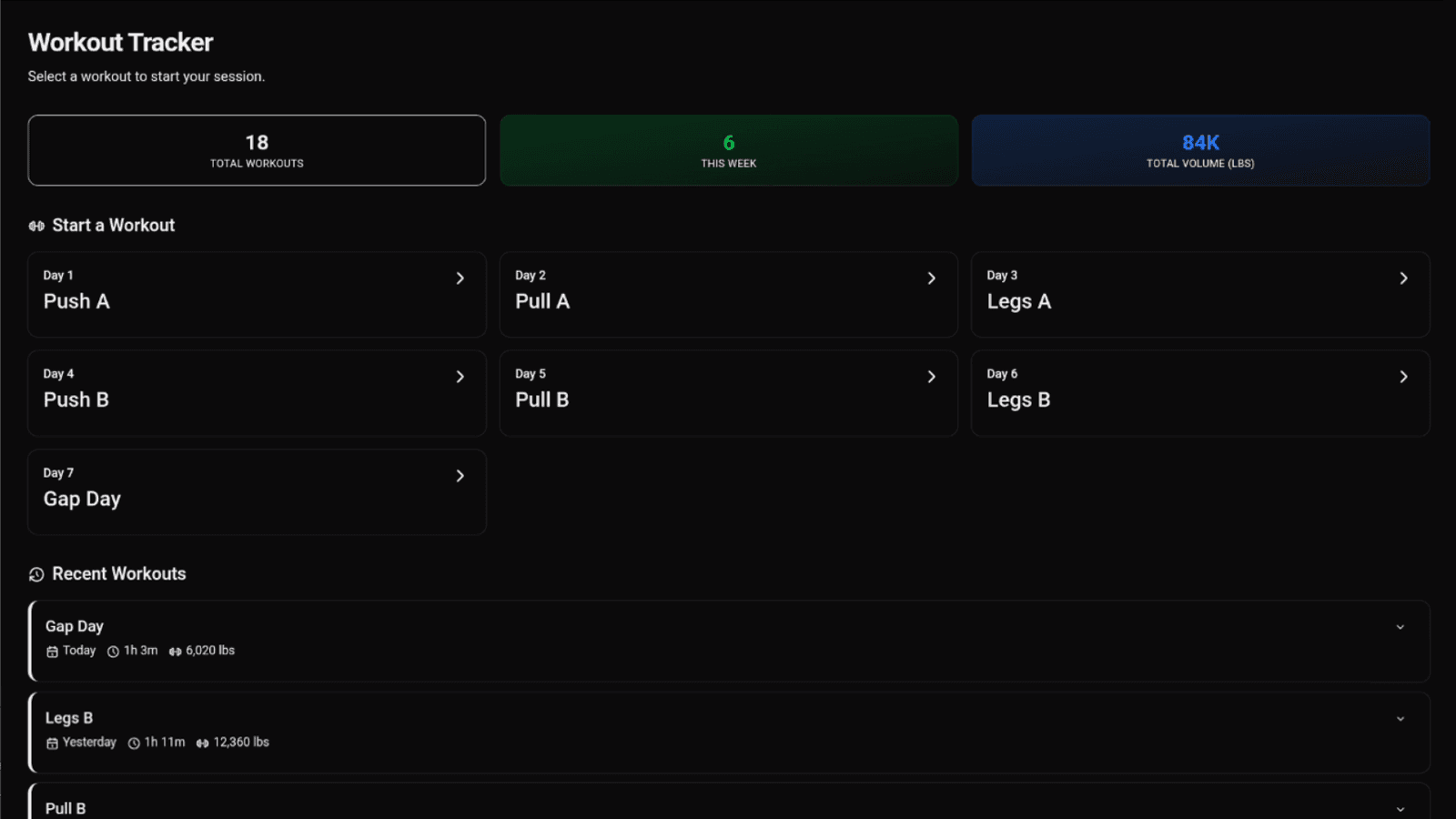 7-Day Workout Tracker