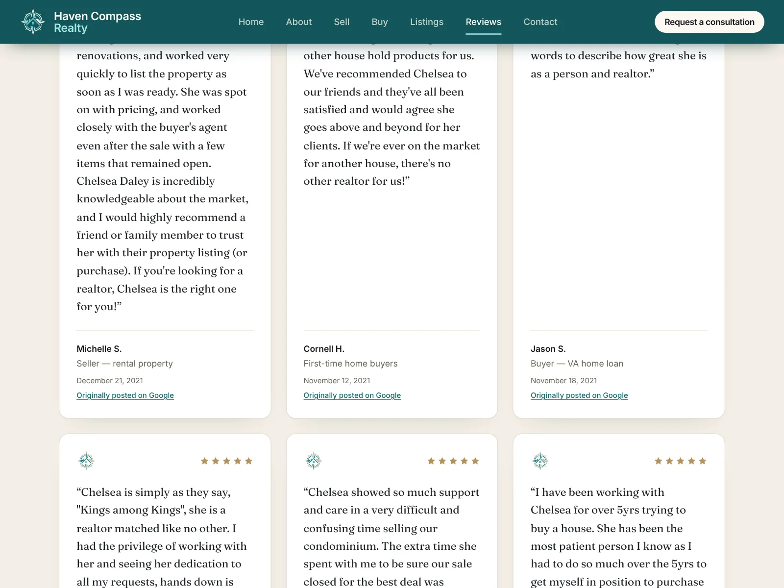 Haven Compass Realty website: reviews that carry the agent’s track record honestly