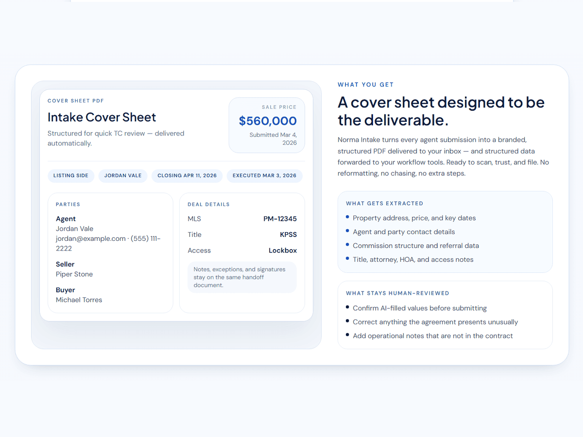 Norma Intake - One-Link Agent Experience