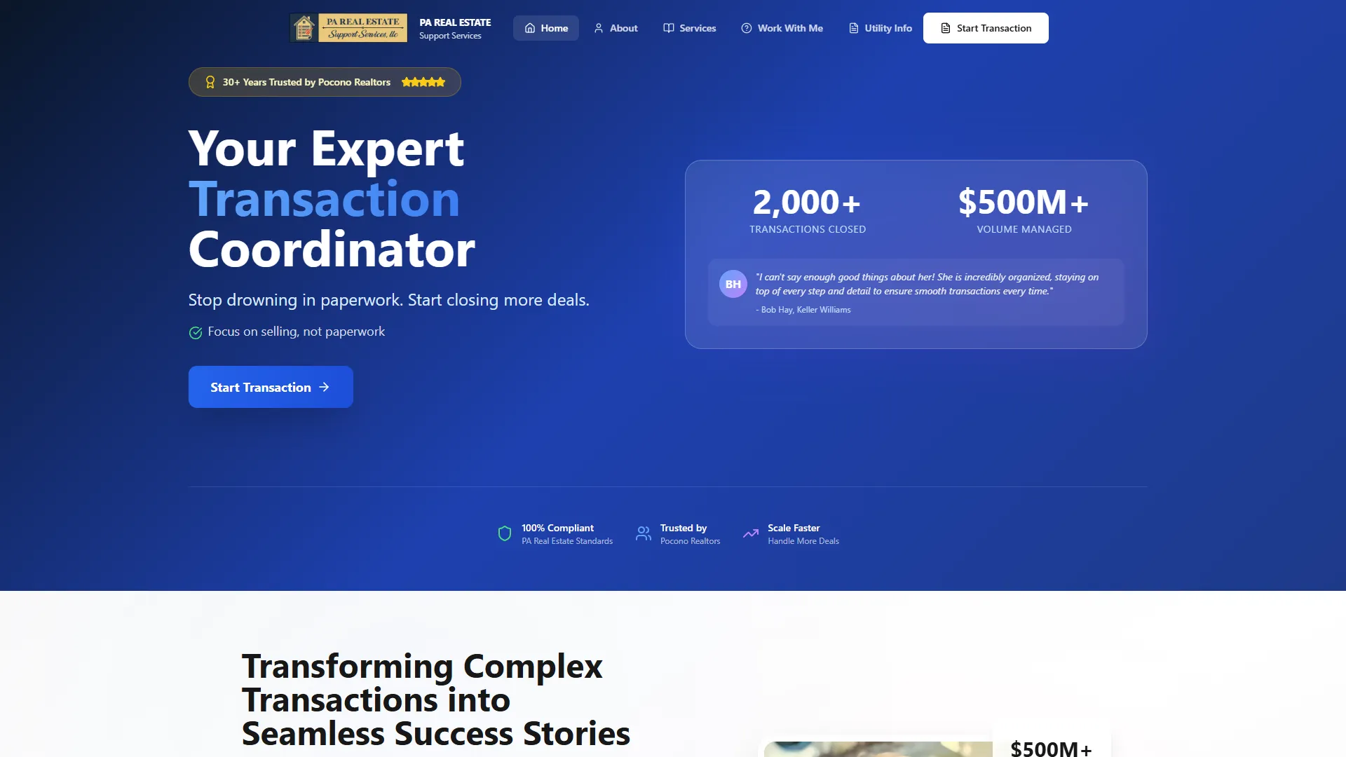 PA Real Estate Support Services website design case study hero image