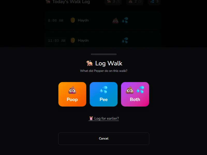 Pepper's Portal - Quick Walk Logging