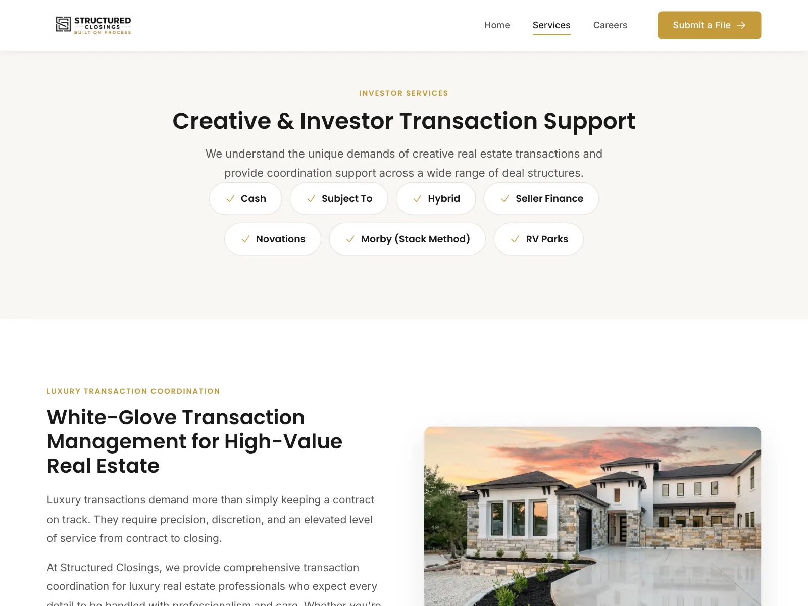Structured Closings website: room for investor and luxury work