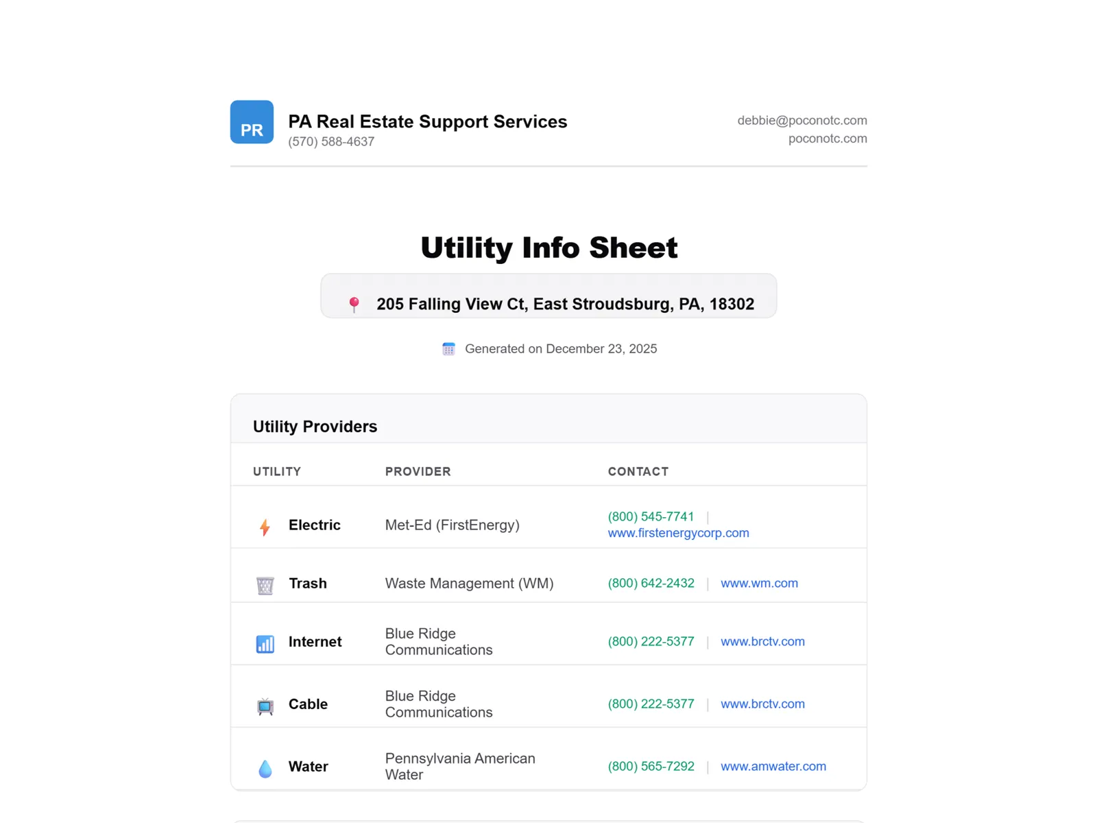 UtilitySheet - PDF Output & Branding